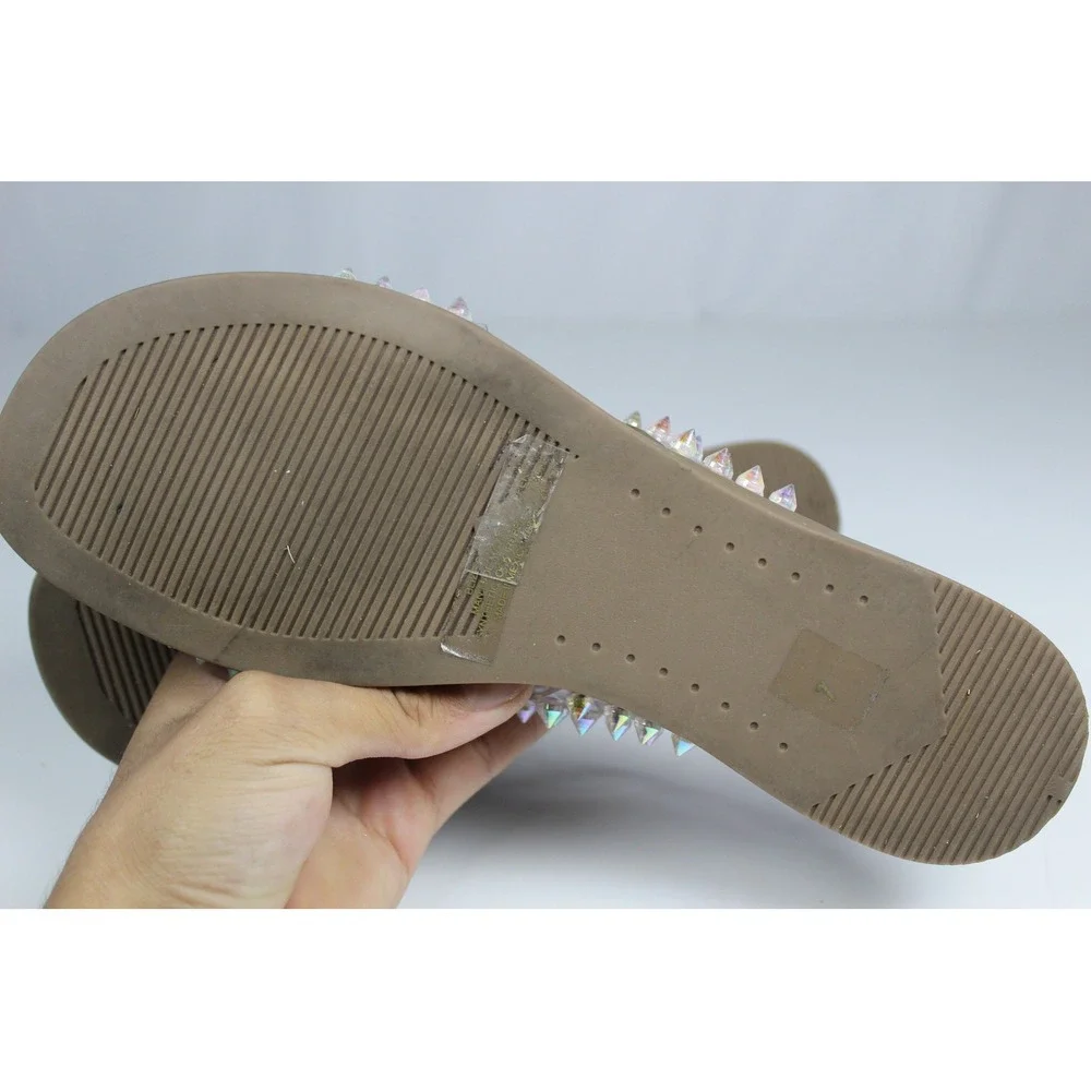 Steve Madden Iridescent Studded Clear Strap Sandals with Tan Footbed